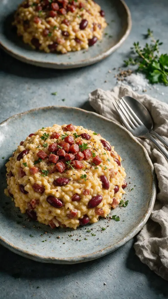 Risotto mit Salami und roten Bohnen
