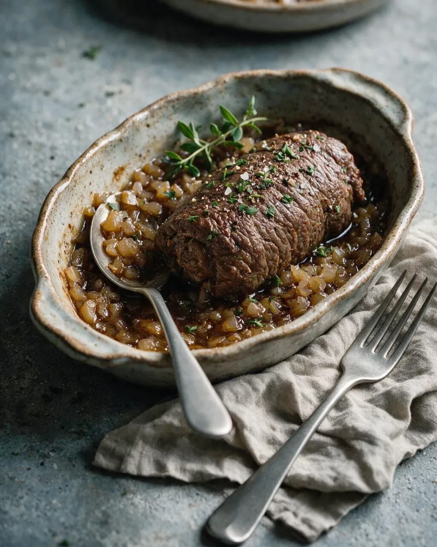Rostbraten mit Zwiebeln (KI-Illustration)