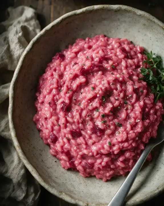 Rote-Bete-Risotto mit Tahini (KI-Illustration)