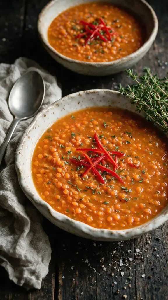 Rote Linsensuppe mit Chili