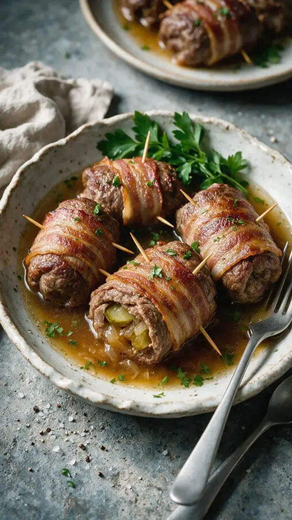 Rinderrouladen mit Speck und Gurken