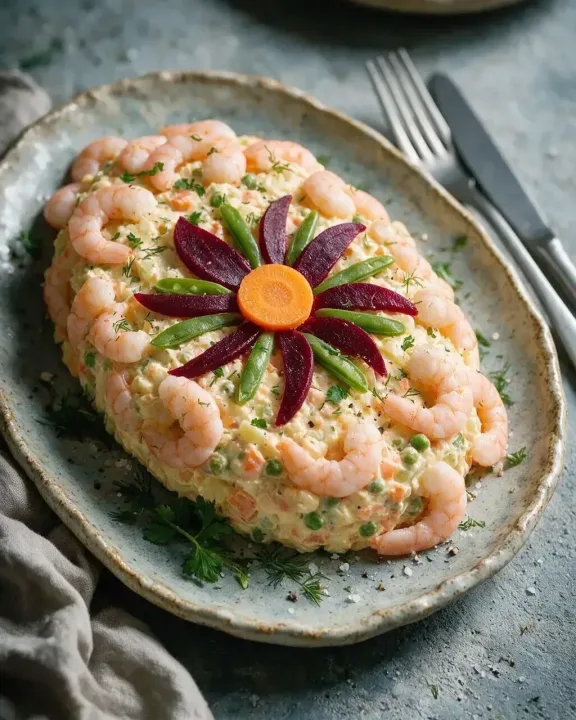Russischer Garnelensalat (KI-Illustration)