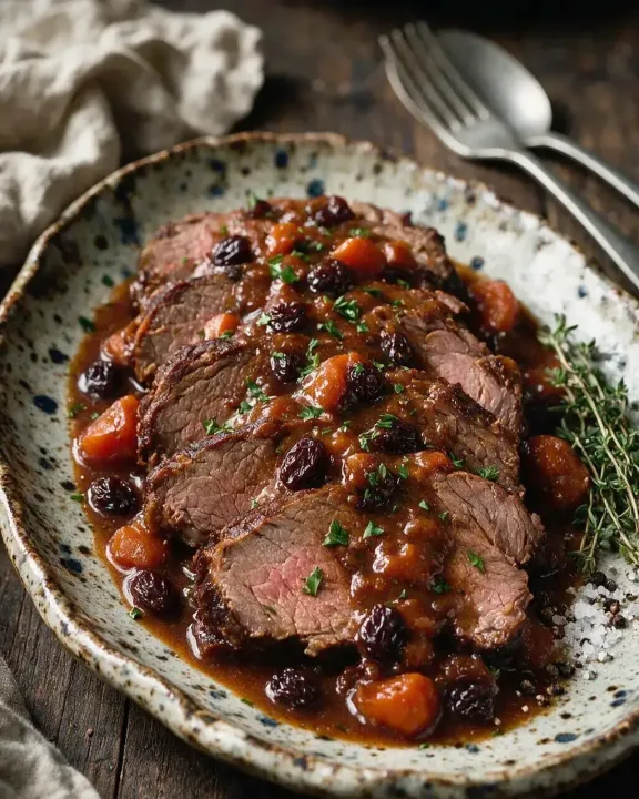 Sauerbraten mit Rosinen (KI-Illustration)