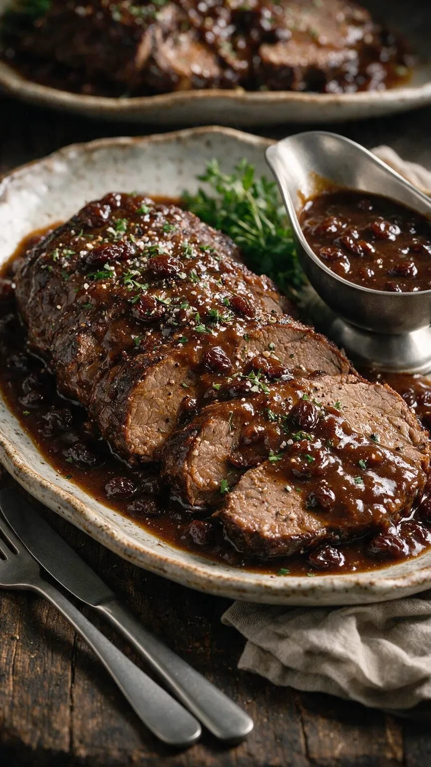 Sauerbraten mit Rosinen (KI-Illustration)
