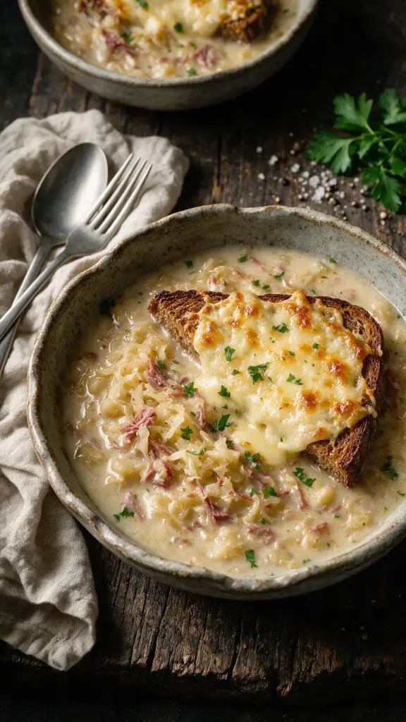 Sauerkraut-Suppe mit Corned Beef