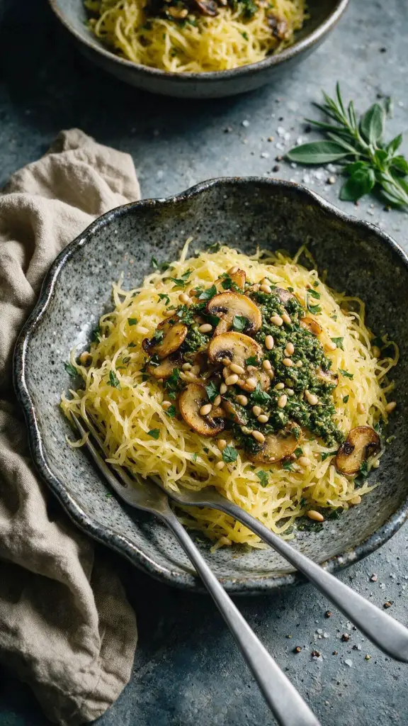 Spaghettikürbis mit Kräuterpesto