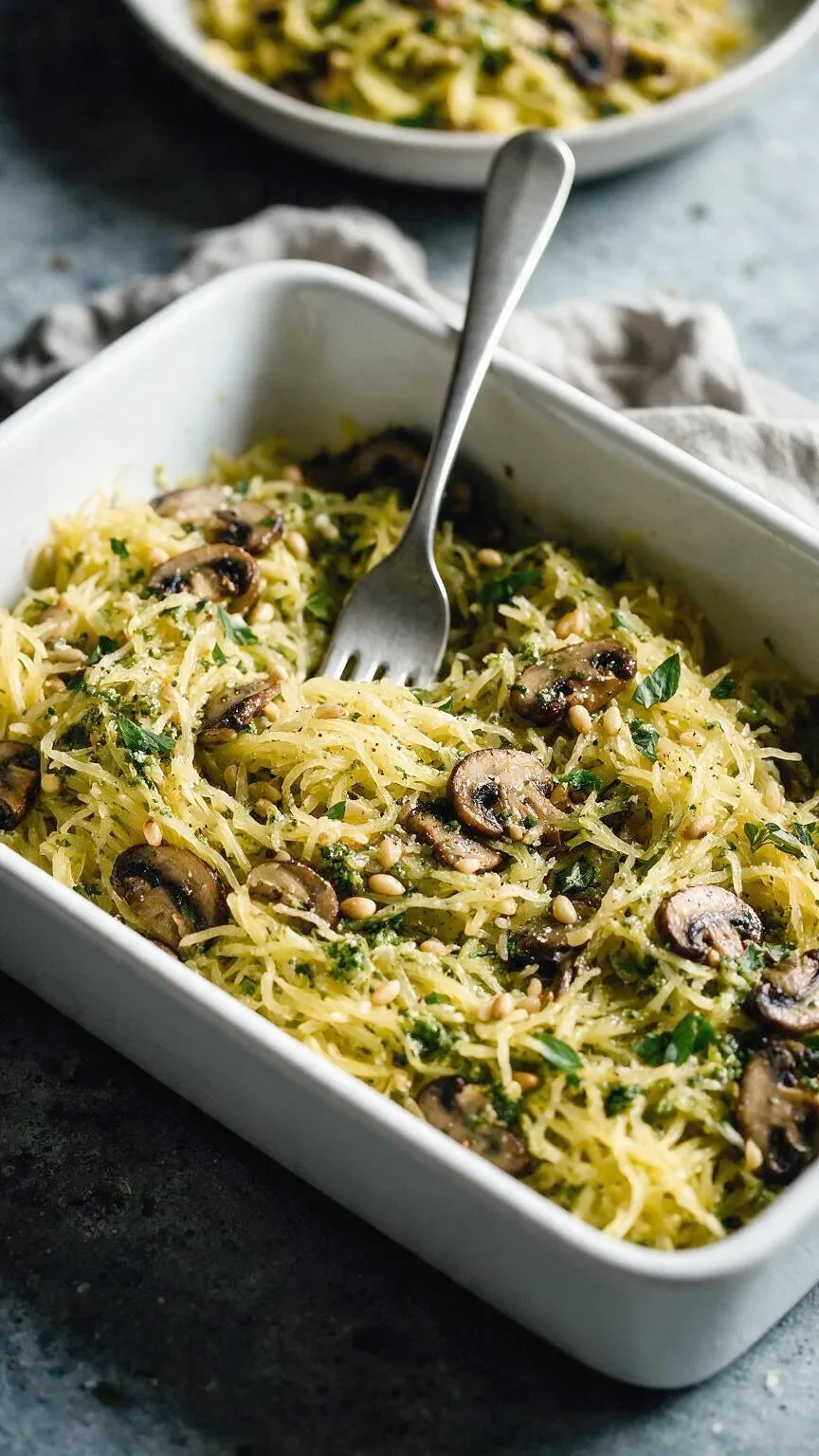 Spaghettikürbis mit Kräuterpesto (KI-Illustration)