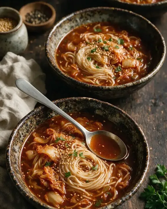 Scharfe Kimchi-Nudelsuppe (KI-Illustration)