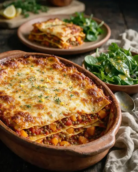 Kürbis-Lasagne mit Linsen (KI-Illustration)