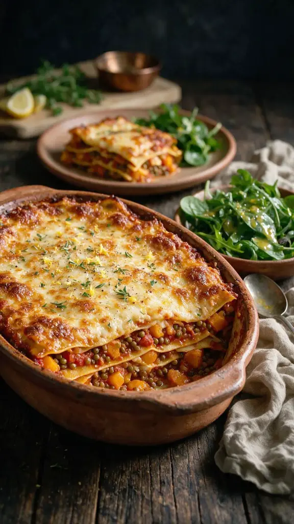 Kürbis-Lasagne mit Linsen