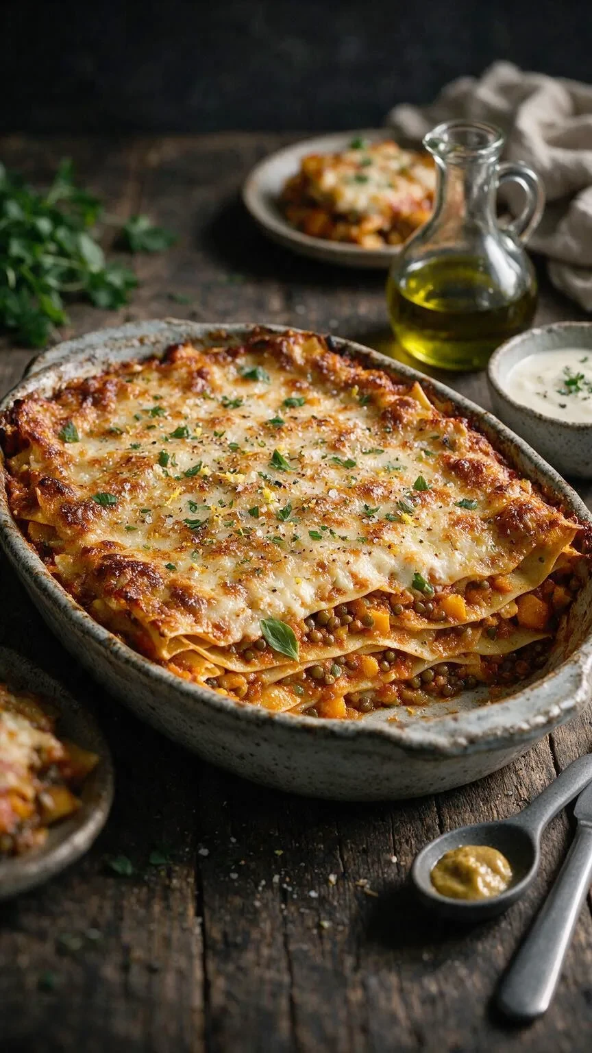 Kürbis-Lasagne mit Linsen