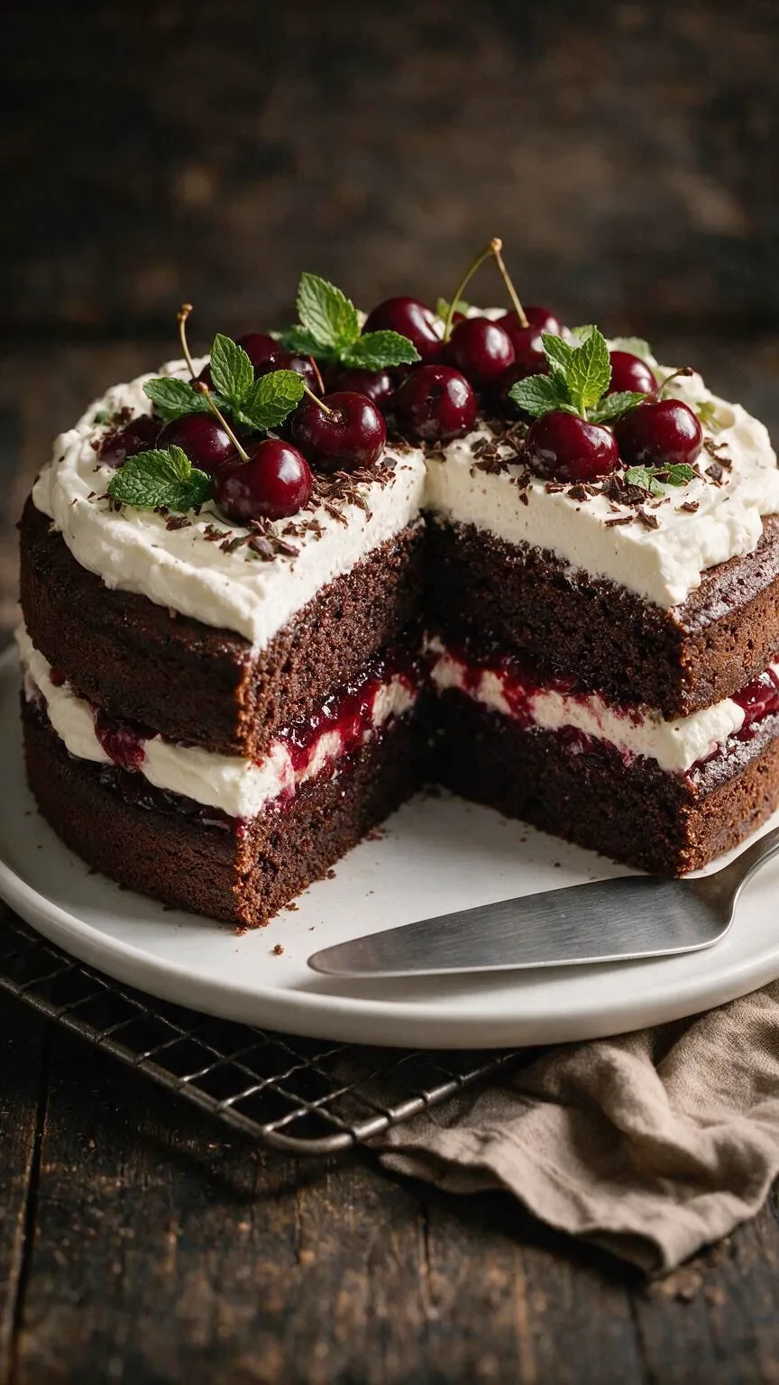 Schokoladenkuchen mit Kirschen