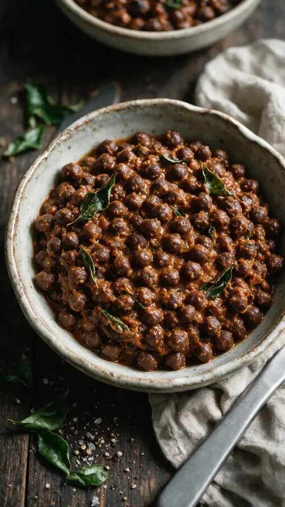 Schwarze Kichererbsen in Kokossauce