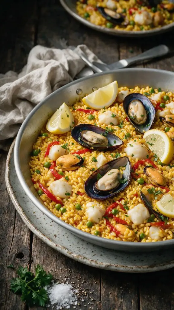 Seeteufel- und Muschel-Paella