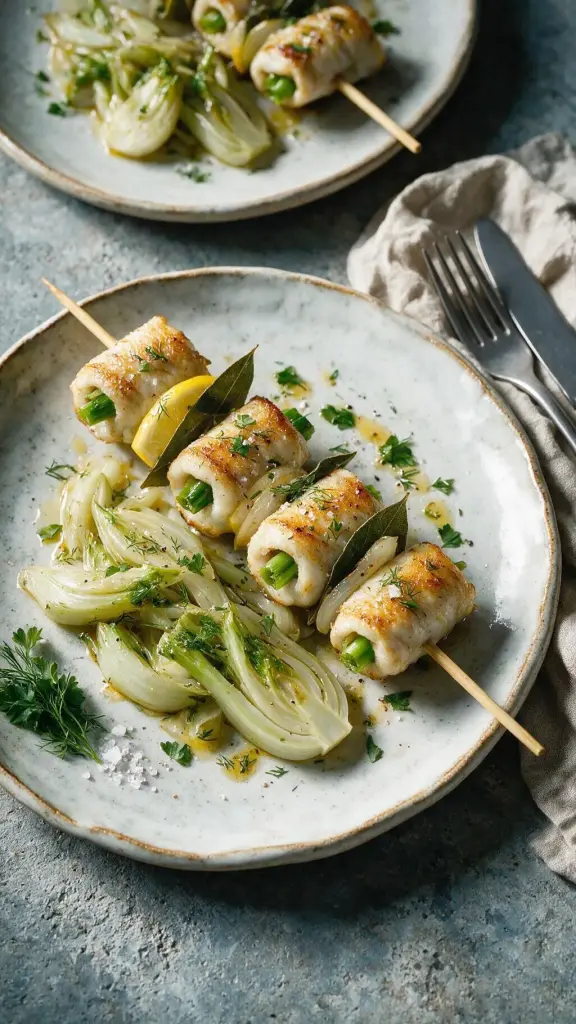 Seezungenspieße mit Fenchel