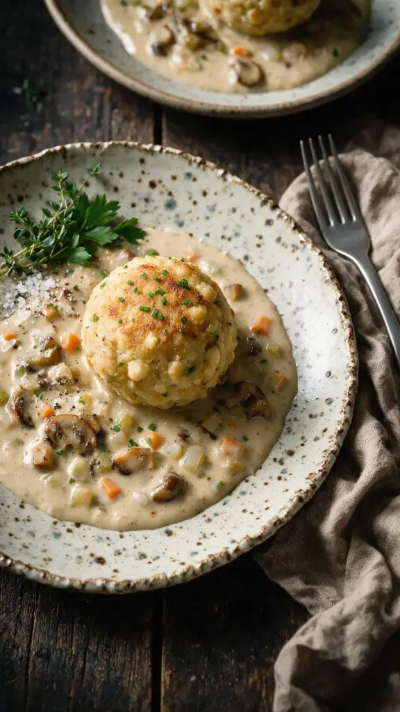 Semmelknödel in Pilzrahmsauce