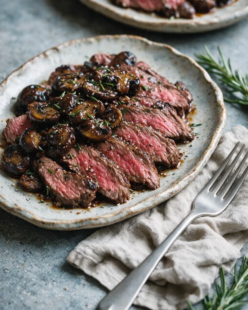 Skirt Steak mit Balsamico-Pilzen (KI-Illustration)