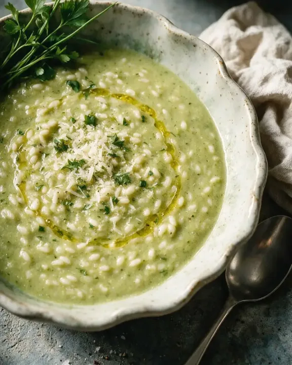 Sommer-Gemüsesuppe mit Pesto (KI-Illustration)