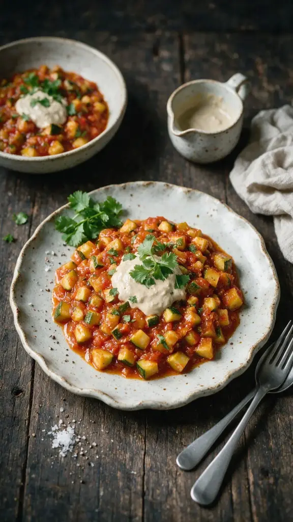 Sommerkürbis in Tomaten-Mandelsauce
