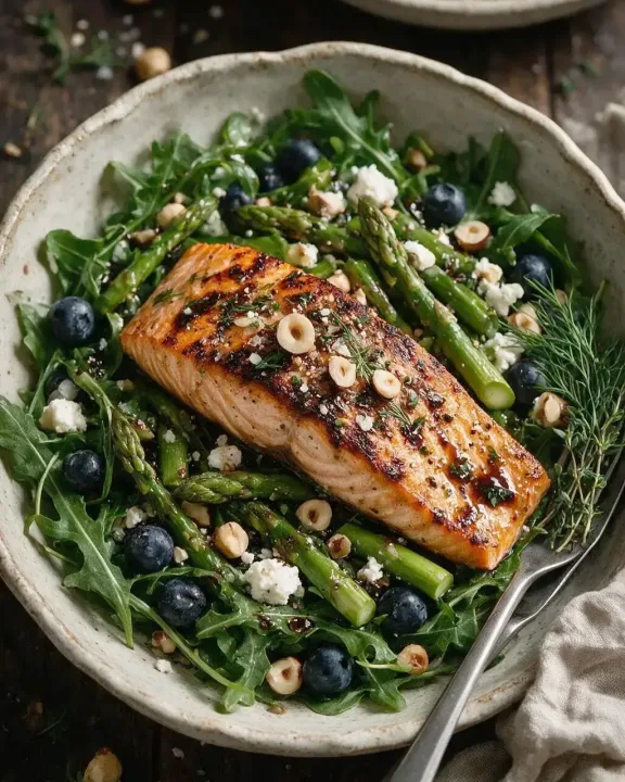 Sommersalat mit gegrilltem Lachs (KI-Illustration)