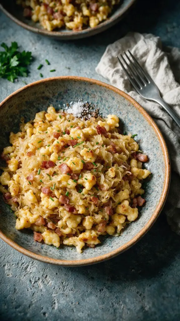 Spätzle mit Speck & Sauerkraut
