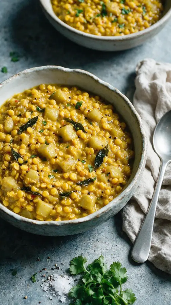 Spalterbsen-Dal mit Aubergine