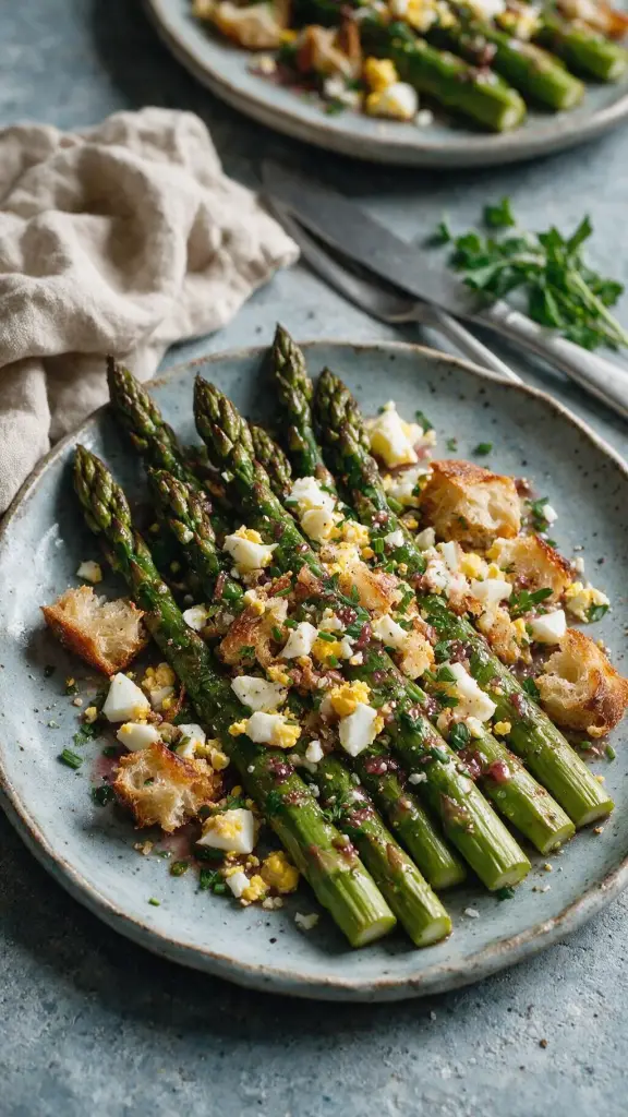 Gerösteter Spargel mit Ei und Brot