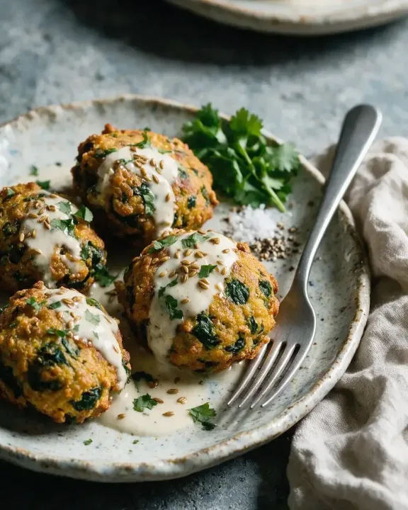 Spinat-Krapfen in Joghurt-Sauce (KI-Illustration)
