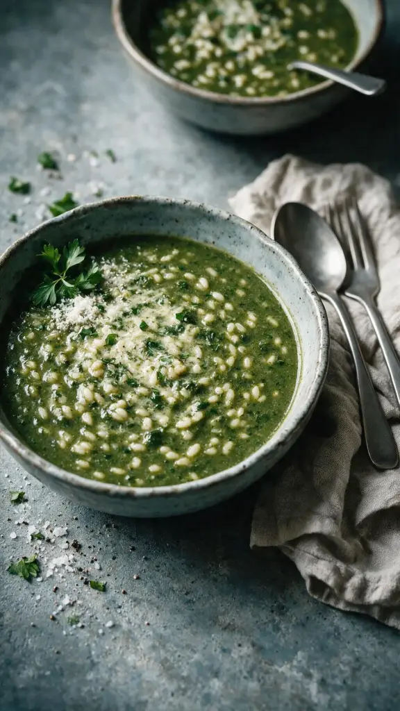 Spinatsuppe mit Reis