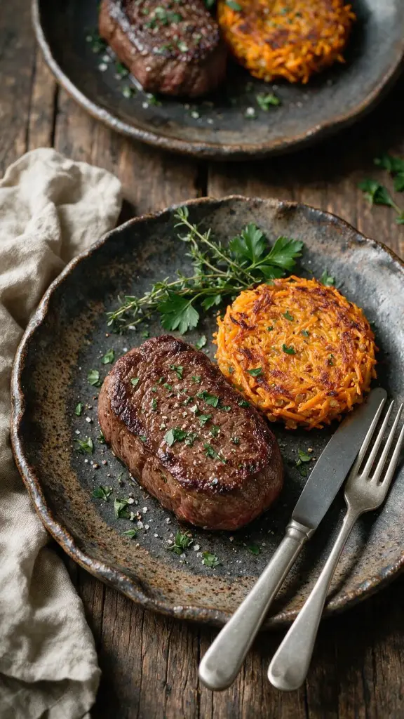 Steak mit Linsen-Rösti