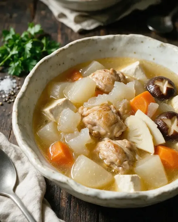 Hähnchen-Gemüsesuppe mit Daikon (KI-Illustration)