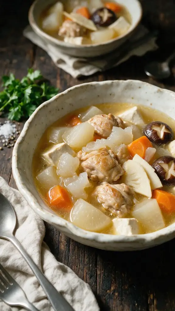 Hähnchen-Gemüsesuppe mit Daikon