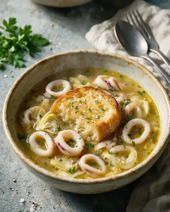 Tintenfisch-Artischockensuppe (KI-Illustration)