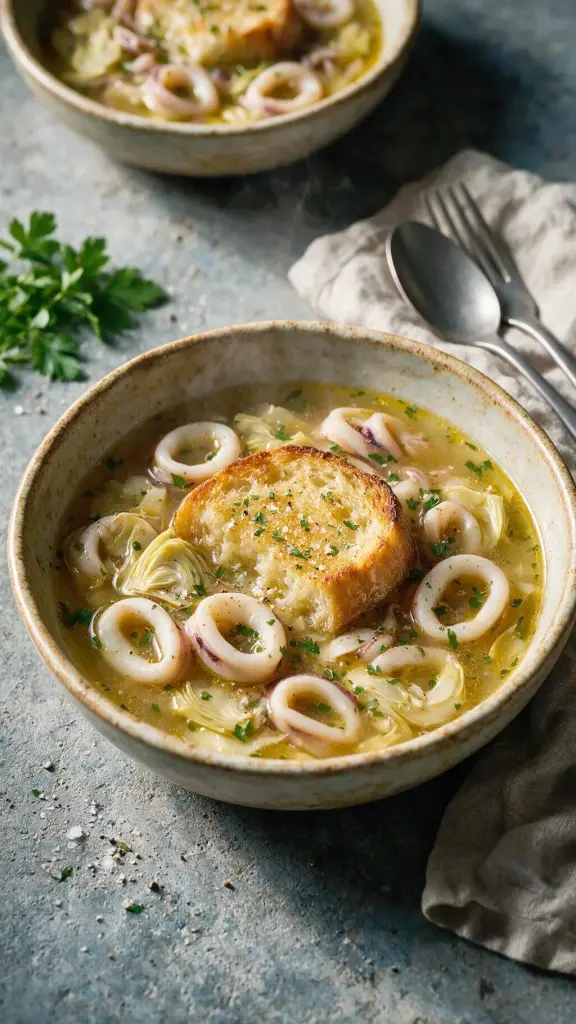 Tintenfisch-Artischockensuppe