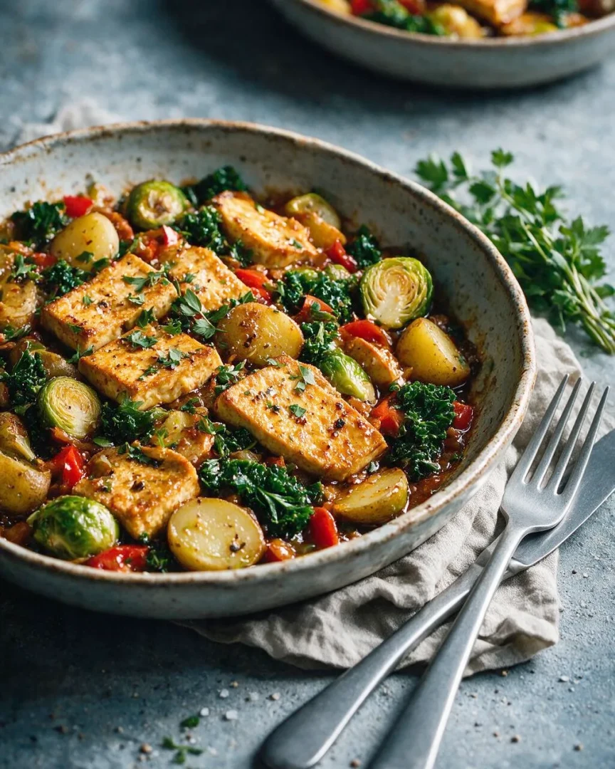 Tofu Hot Pot mit Rosenkohl (KI-Illustration)