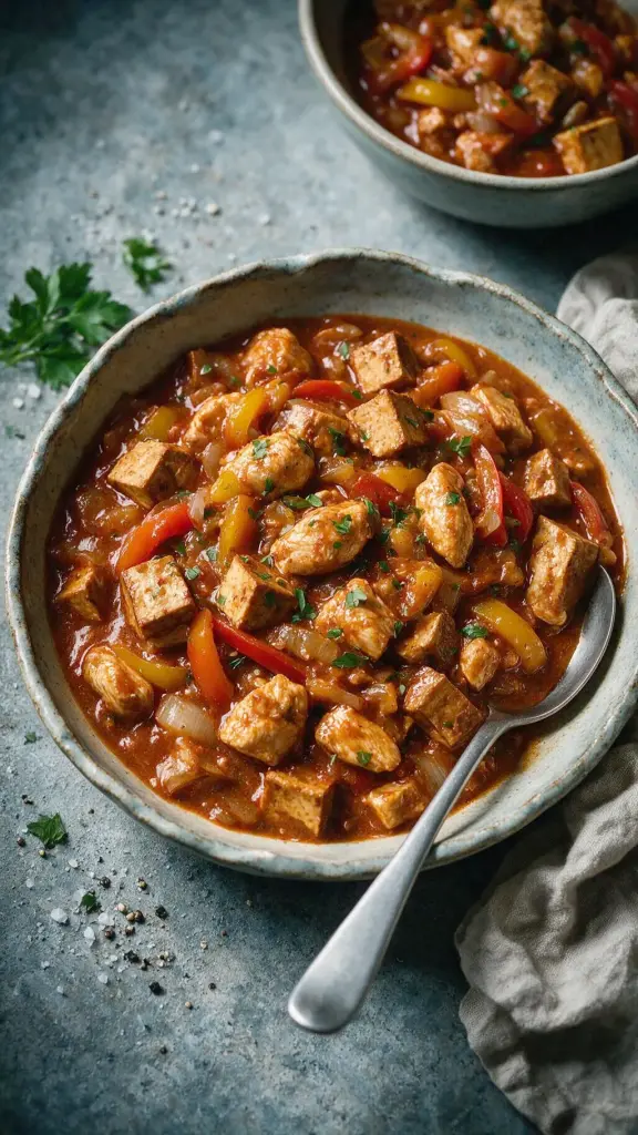 Hähnchen-Räuchertofu-Gulasch