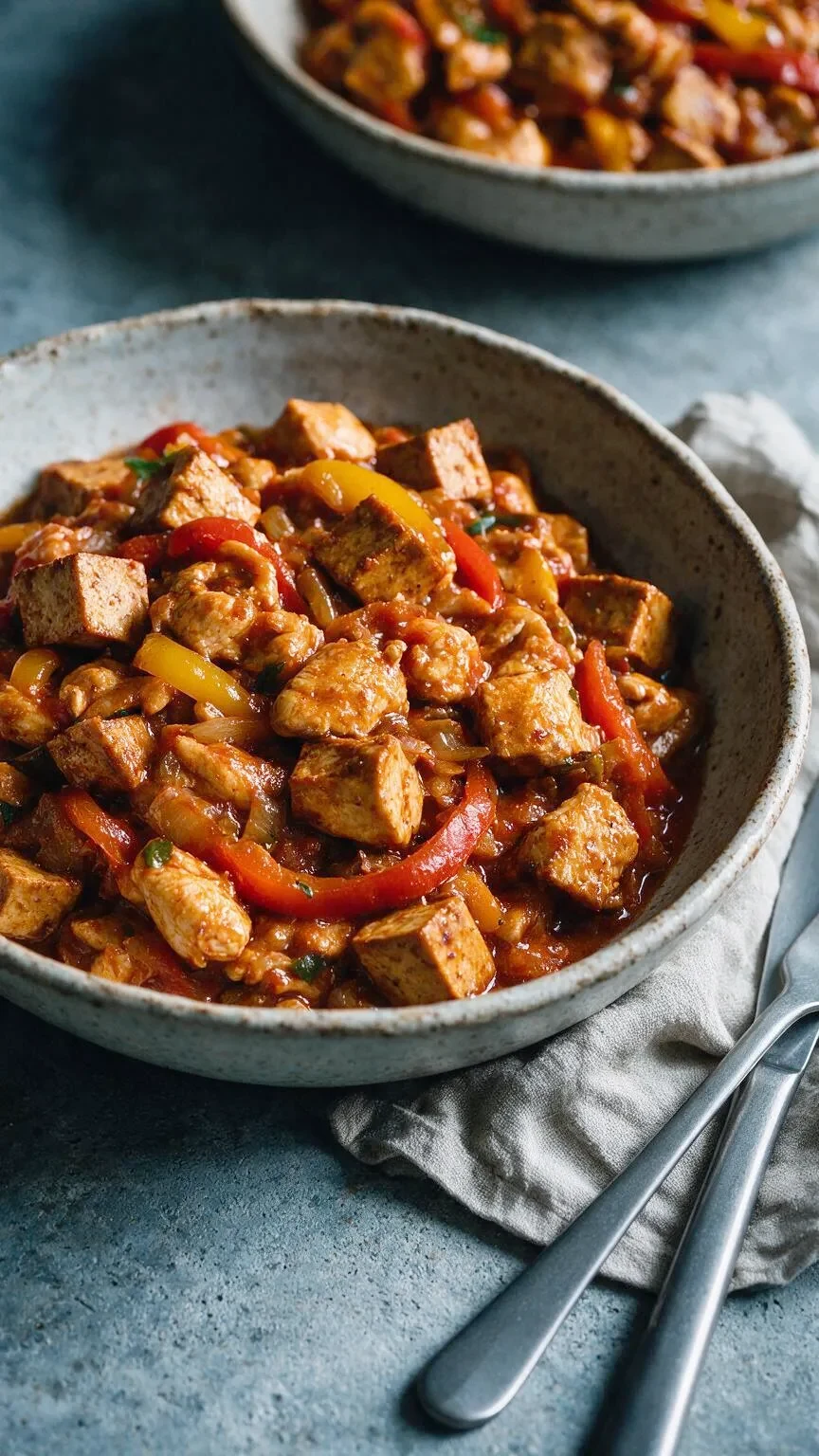 Hähnchen-Räuchertofu-Gulasch