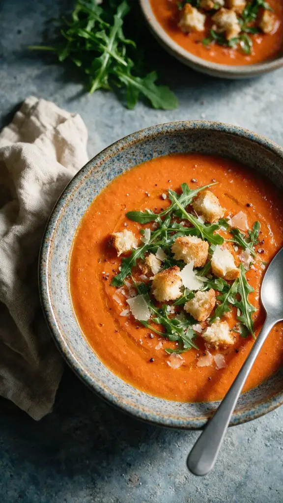 Tomatensuppe mit Rucola & Croutons