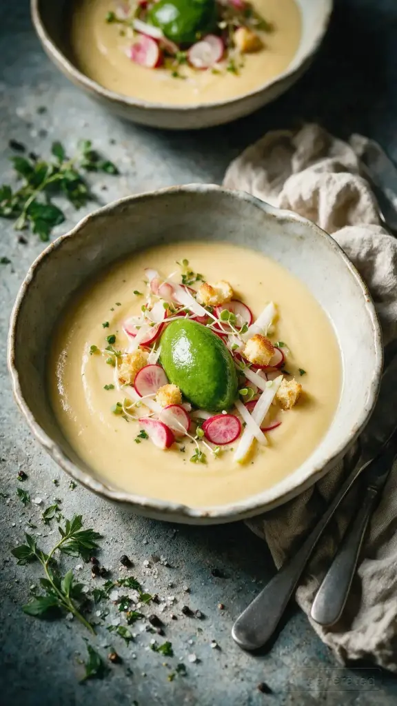 Topinambur-Suppe mit Rucola