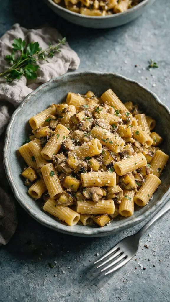 Pilz-Auberginen-Pasta mit Sahne