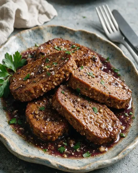 Seitan-Laibe in Trüffelmarinade (KI-Illustration)