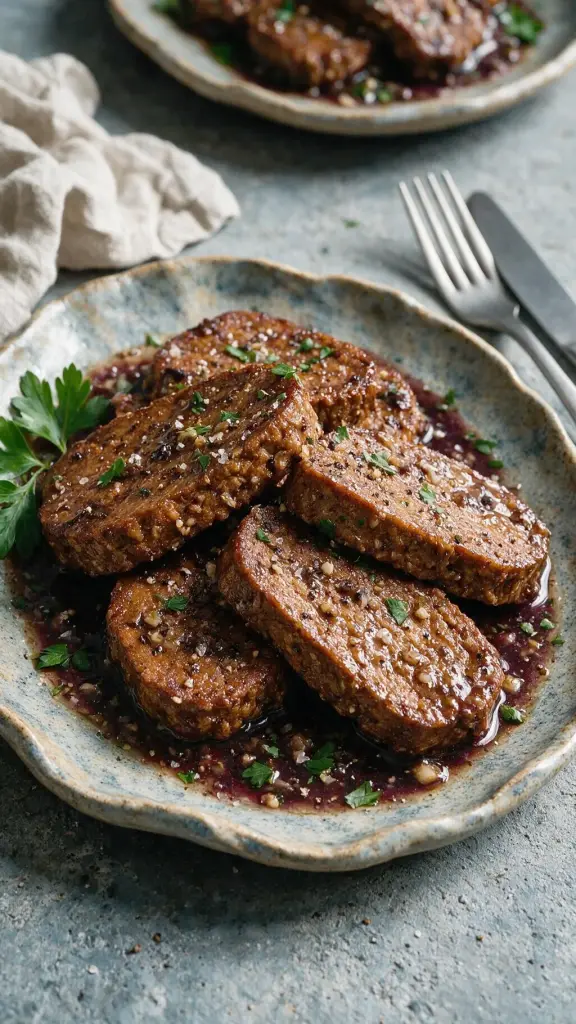 Seitan-Laibe in Trüffelmarinade