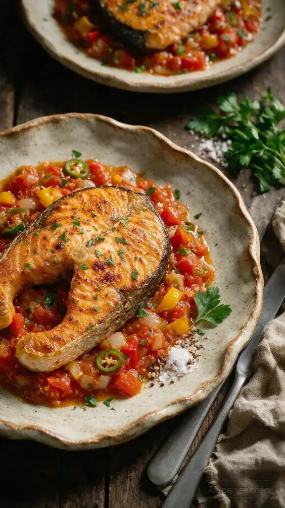 Überbackener Fisch mit Chilis