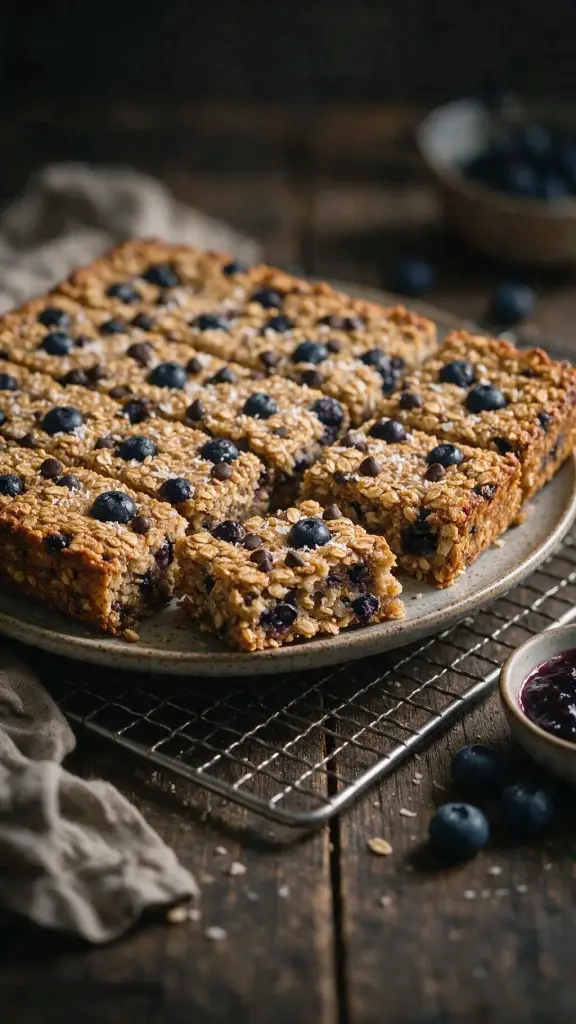 Haferflocken-Riegel mit Blaubeeren