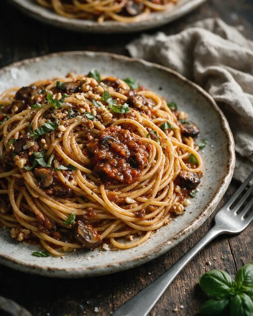Vegane Bolognese mit Pilzen (KI-Illustration)