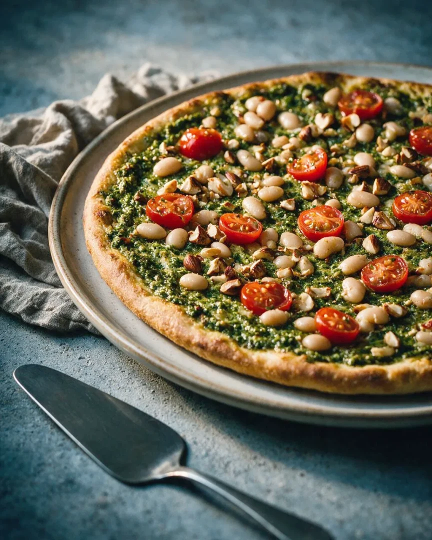 Vegane Pesto-Pizza (KI-Illustration)