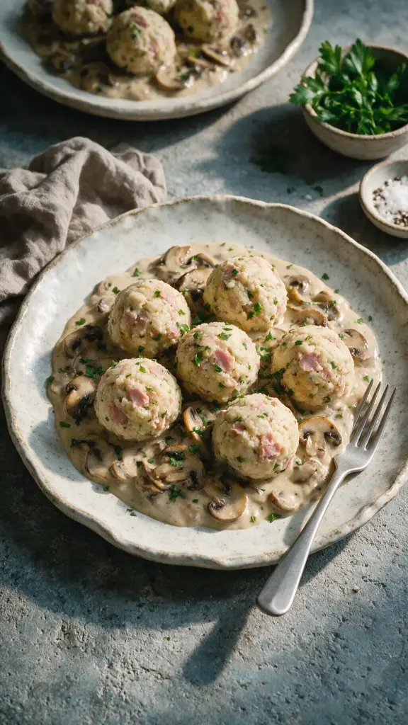 Bierknödel mit Pilzcreme