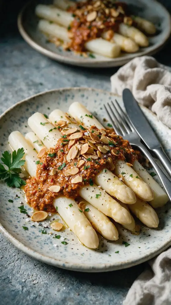 Weißer Spargel mit Romesco
