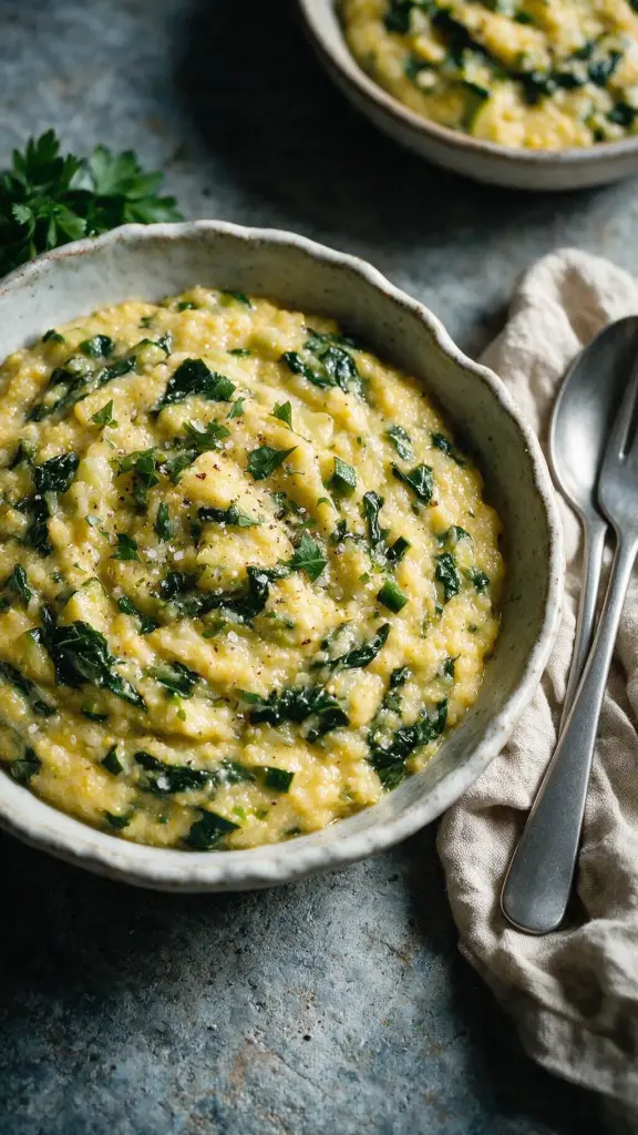 Polenta mit wildem Blattgemüse