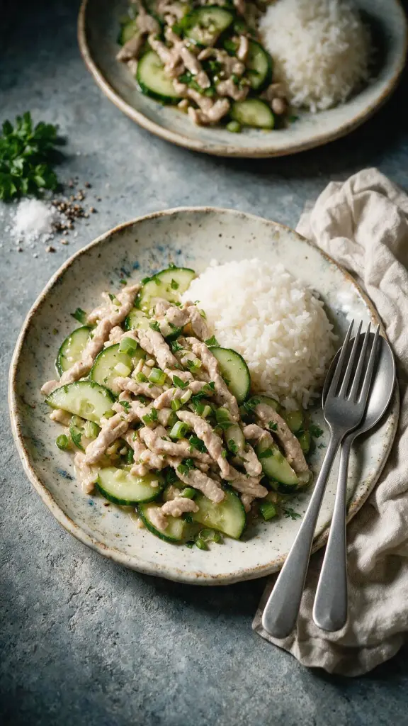 Schweinefleisch mit Gurke